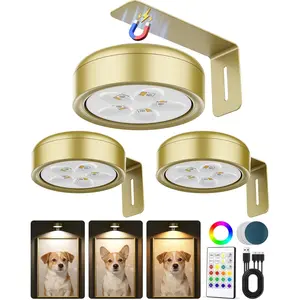 3 Pack Picture Lights for Wall, 2000mAh Rechargeable  LED Puck Lights with Remote,3 Color Temps and 12 RGB,Dimming & Timer,Art Frame Light for Painting Display,Photos,Wall Decor