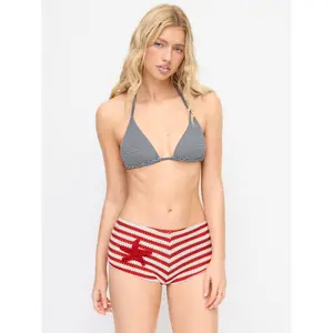 Cider Striped Halter Neckline Starfish Detail 3 Piece Bikini Set With Shorts SwimWeek