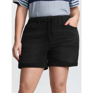BLOOMCHIC Plus Size Pull-On Denim Shorts with Drawstring and Elastic Waist [M–6X], 3247, Summer Vibes