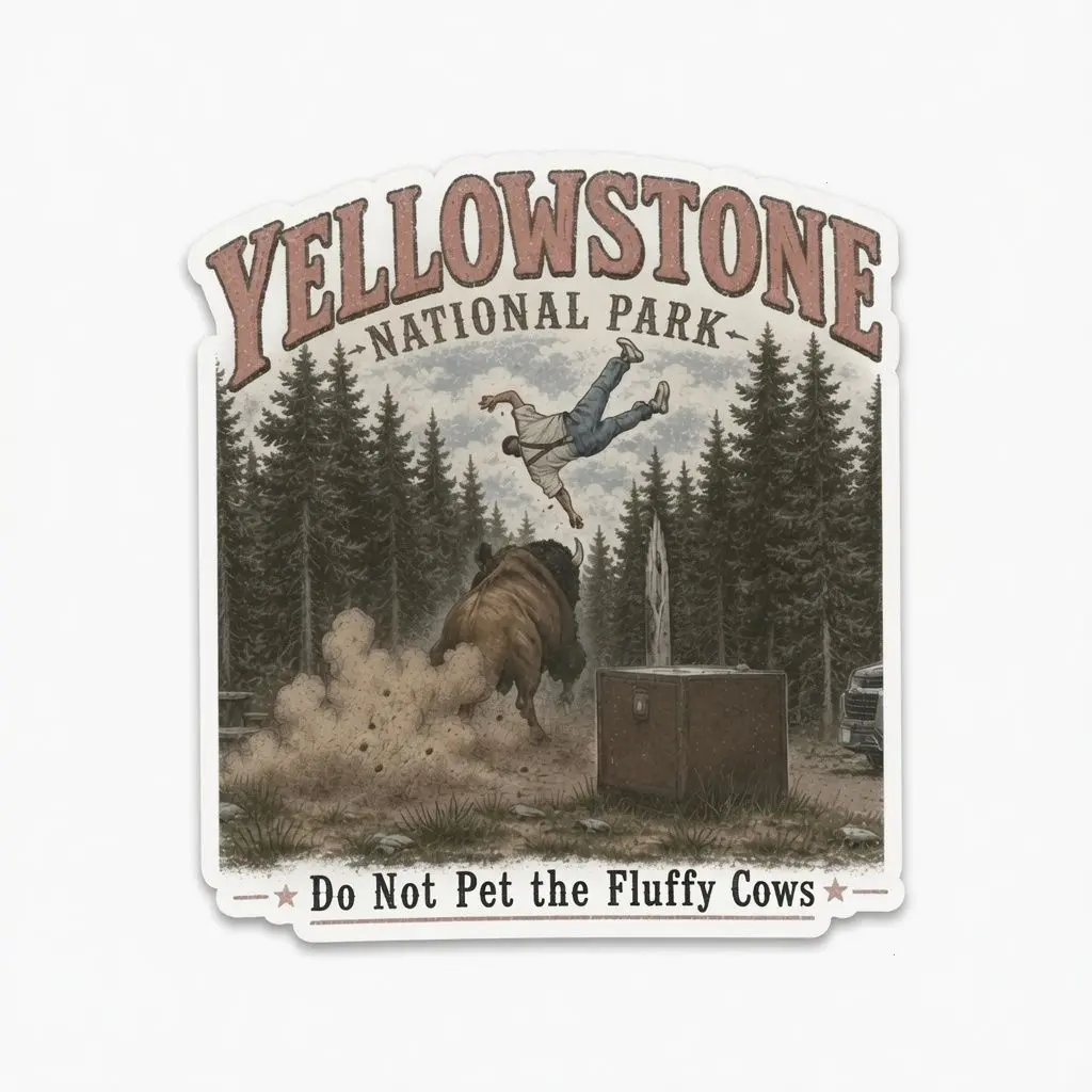 Do Not Pet The Fluffy Cows Sticker, Funny Yellowstone Bison Sticker, National Park Sticker, Laptop Phone or Water Bottle Sport Sticker