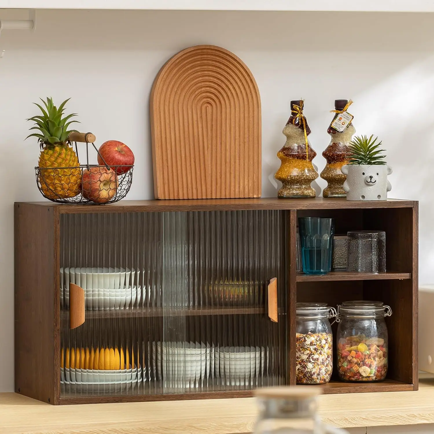 Small Kitchen Pantry Cabinet,  Wall Sideboard with Glass Doors, Cupboard  Pantry Cabinet for Kitchen, Living Room and Dinning Bedroom