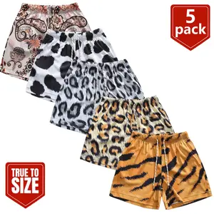 Men's 5-Pack Bold Animal Print Cargo Shorts - 7 Wild Patterns Including Leopard, Tiger, Cow Print & Paisley - Lightweight Quick-Dry Summer Beach Board Shorts with Elastic Waist & Drawstring - Streetwear Fashion for Raves, Festivals, Outdoor Activities