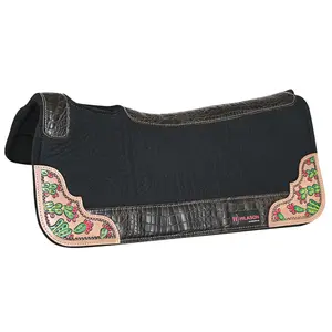 HILASON Western Wool Felt Horse Saddle Pad W/ Distressed Wear Leather | for Horses