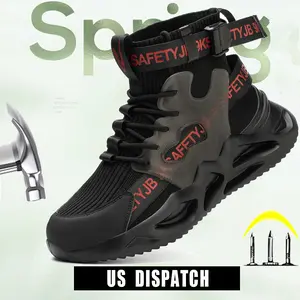 Cushion Work Safety Shoes For Men Breathable Work Sneakers Steel Toe Shoes Anti-puncture Safety Protective Shoe Black best steel toe work boots Mesh Breathable work hiking boots sneakers High Top Anti-slip Roofing Shoes