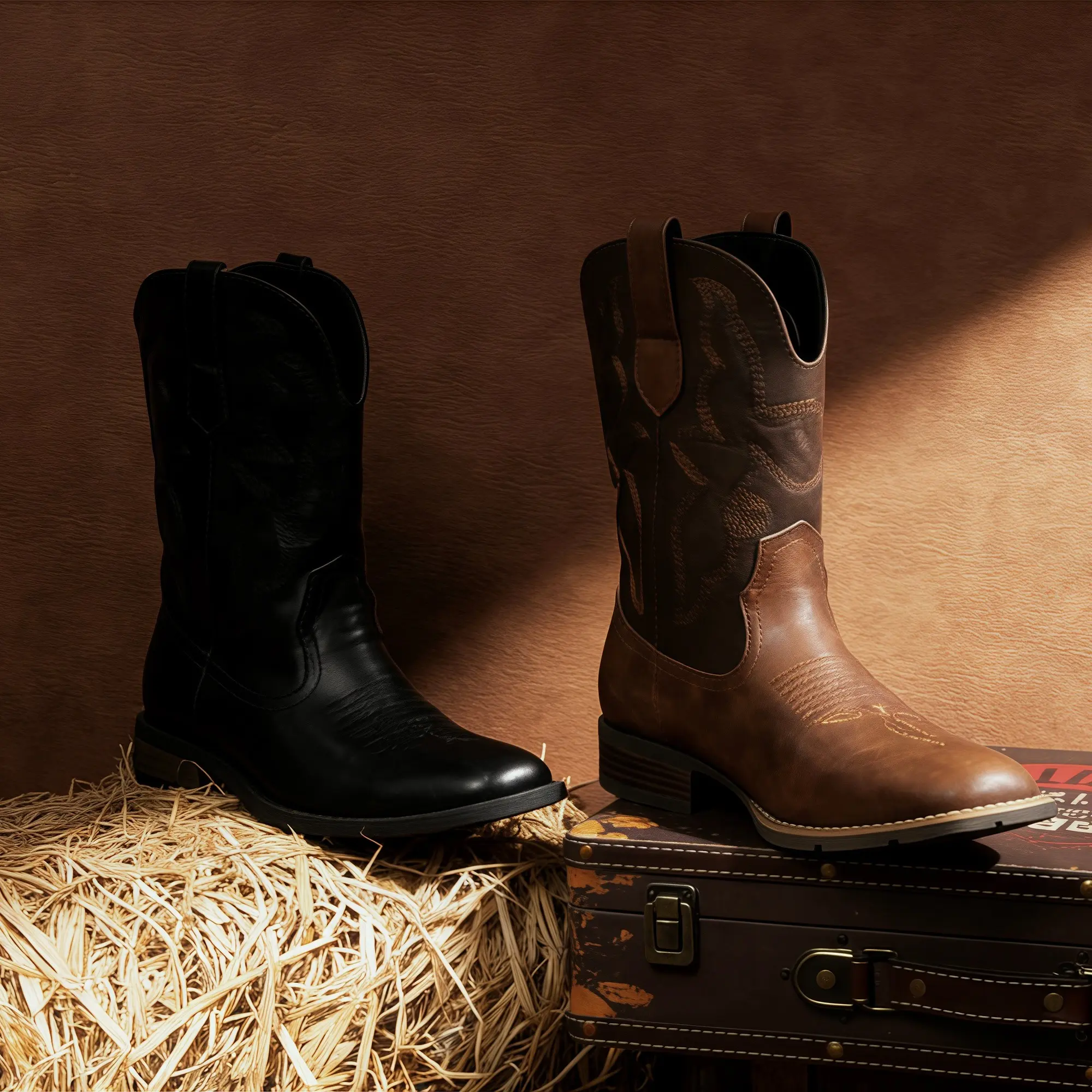 【NewArrival】Eleet Cowboy Boots For Men - Western Boot Men's Cowboy Boots With Square Toe | Cowboy Western Boot | Pull-on Boots| Old West Style Embroidered