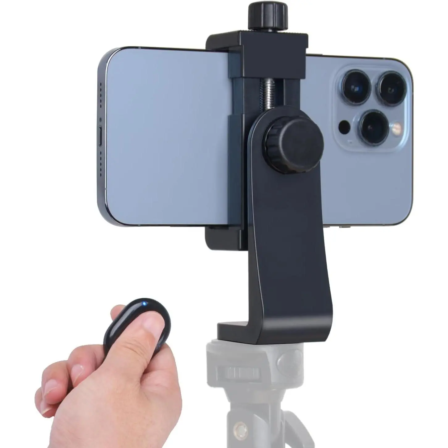 Phone Tripod Mount Adapter with Camera Remote Controller, Cell Phone Holder Clip with Adjustable Clamp Compatible with , , ,  etc., Include Wrist Strap