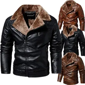 Men's Collar Retro Faux Leather Jacket, Casual Motorcycle Jacket, Windproof And Waterproof