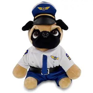 PLUSH - PUG DOG 8" WITH PILOT DRESS UP PLUSH - PUG DOG 8" WITH PILOT DRESS UP