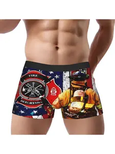 USA Firefighter Flag Boxers, American Hero Turnout Gear Print, Patriotic First Responder Gift