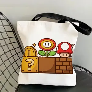 Super Cute Style M-MarioS Storage Bags Canvas Double-Sided Print & Foldable Design Tote Bag - For School Picnic Travel & Everyday Use High Quality & Reusable Fashion Meets Function Eco Shopping Handbag