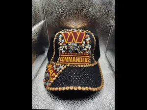 Washington Commanders Football Cap Handmade with Flatback Rhinestones in Team Colors Official License Logo