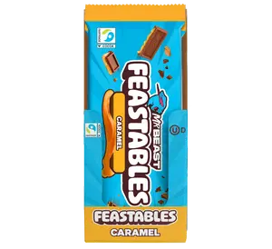 Feastables by MrBeast - Caramel Chocolate Bars - for Adults & Kids, Chocolate, Candy, Cocoa Sweet & Crunchy Snack, Fairtrade Certified, Kosher, Perfect for Gifting or Snacking