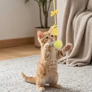 Interactive Cat Wand with Elastic Rope Ball, Plush Ball Toys for Indoor Cats, Game Training Exercise Tool, Professional Cat Supplies squeaky dog Outdoor Bungee