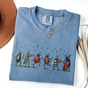 Comfort Colors Vintage Insect Music Graphic Tee, Musical Bugs Illustration Shirt, Whimsical Nature T-Shirt, Cottagecore Art Gift