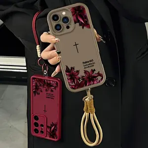 Elegant Burgundy Lily Bible Quote Phone Case for iPhone Samsung 17Pro Max Air 16 15Plus 14 13 12 11 XR XS Galaxy S25 S24 S23 S22 S21 S20 Note20 Psalms 46:5 Christian Bible Verse Religious Birthday Gift For Her 952