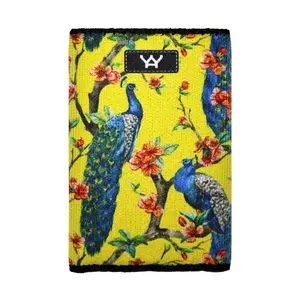 212 MAIN Men's Eco Fabric Woven Elastic Slim Wallet - RFID Blocking Front Pocket Everyday Carry Wallet with Modern Oriental Peacock Print Design