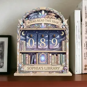 Vintage Book Read Tracker, Personalized Books Read Counter – Vintage Wooden Reading Tracker & Goal Setting Display – Custom Book Lover Gift, Librarian Present, & Aesthetic Library Decor