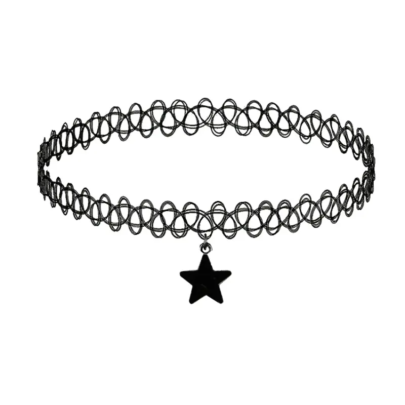 Women's Elastic Nylon Rope Collarbone Chain Jewelry Necklaces with Minimalist Star Pendant, Geometric Tattoo Design, Elegant Birthday Gift, Casual Accessory