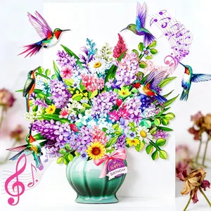 3D Musical Hummingbird Birthday Greeting Card - Light Show, Interactive Pop-Up Flower Bouquet, Envelope-Included, Ideal for Long-Distance Gifting (Office Stationery Supply)