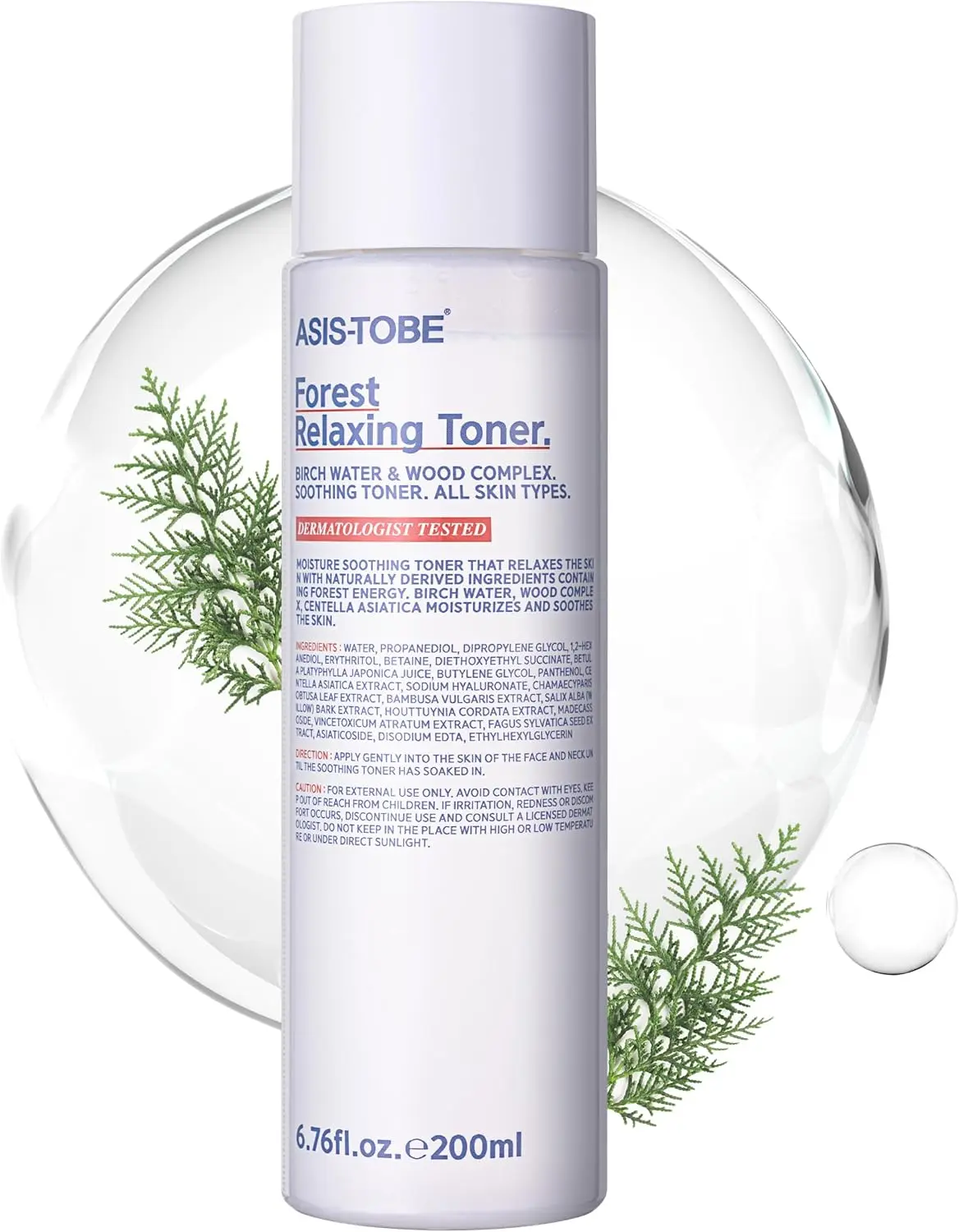 ASIS-TOBE Forest Relaxing Toner - Soothing and Hydrating Korean Facial Toner with Centella Asiatica and Birch Sap, Unscented and Alcohol-Free, 6.76 fl. oz, Korean Skin Care