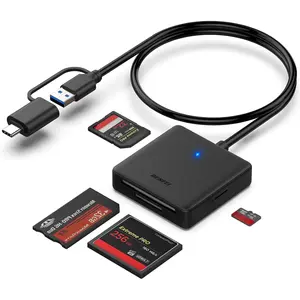 Memory Card Reader,  4in1 USB 3.0 and USB-C to SD  SD MS CF Card Reader Adapter, 4 Cards Simultaneously Read and Write, Compatible with  15 Series, MacBook Pro/Air 2023, and