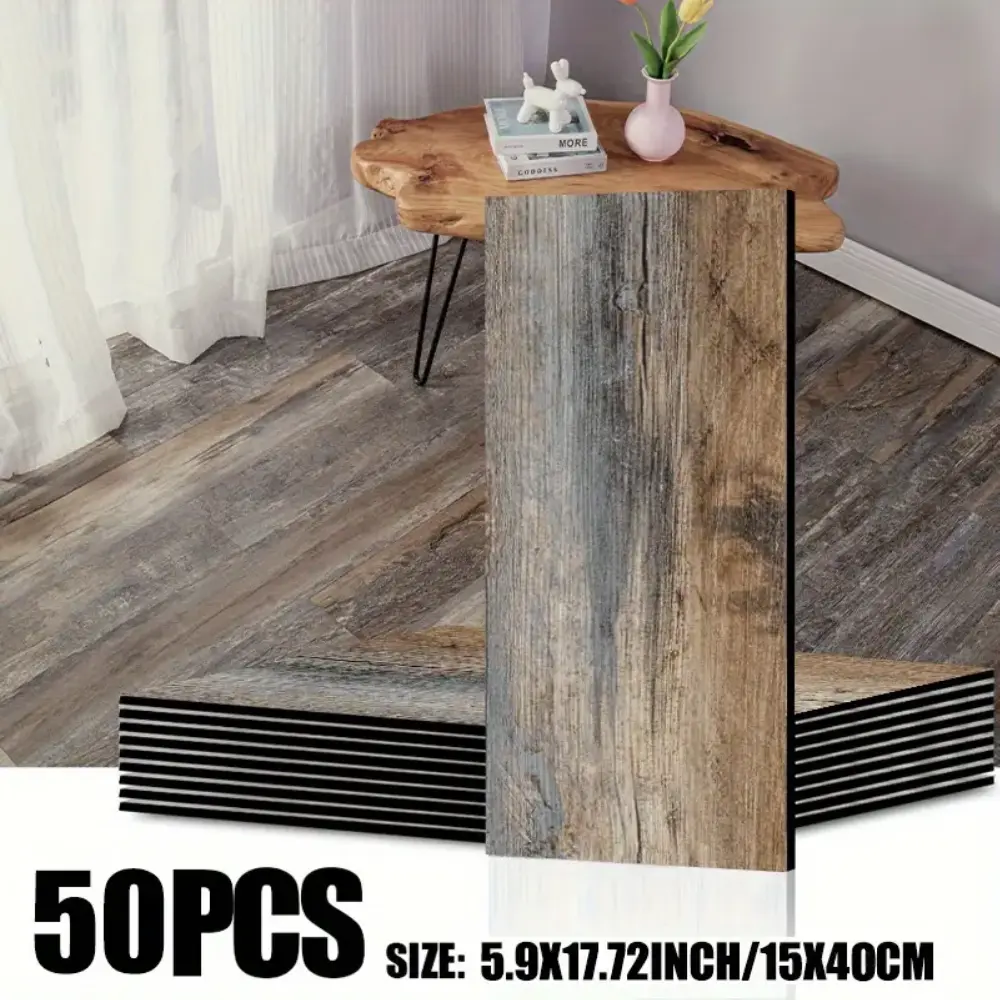 25/50Packs Wood Grain Vinyl Floor Tiles 15.75x5.91 Inches, Easy To Install Peel & Stick PVC Stickers For Home Living Room Bedroom Dining Room Dormitory