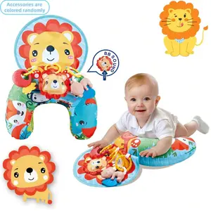 Baby Play Mat Rattle Toy with U-Shaped Learning Pad, Colorful Animal Fruit Design, Developmental Skills, Durable, Soft Fabric