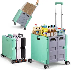 165LBS Green Collapsible Grocery Cart with Wheels – Foldable Rolling Utility Cart for Shopping, Apartment, Laundry & Weekly Errands | Hombetta