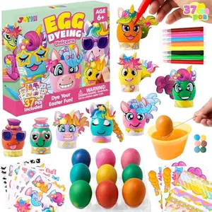 JOYIN 37 PCS Unicorn Easter Egg Dye Decoration Kit with Dye Tablets and Stickers, Coloring Dyeing Set for Kids Theme Party, Easter Egg Hunt Creativity Activity.