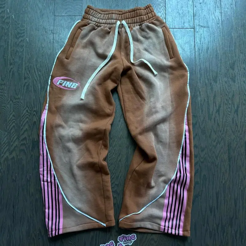 Fashion Stripes Pants New American Retro Hip Hop Men Women Jogger Drawstring Sweatpants Oversize Cargo Trousers Streetwear