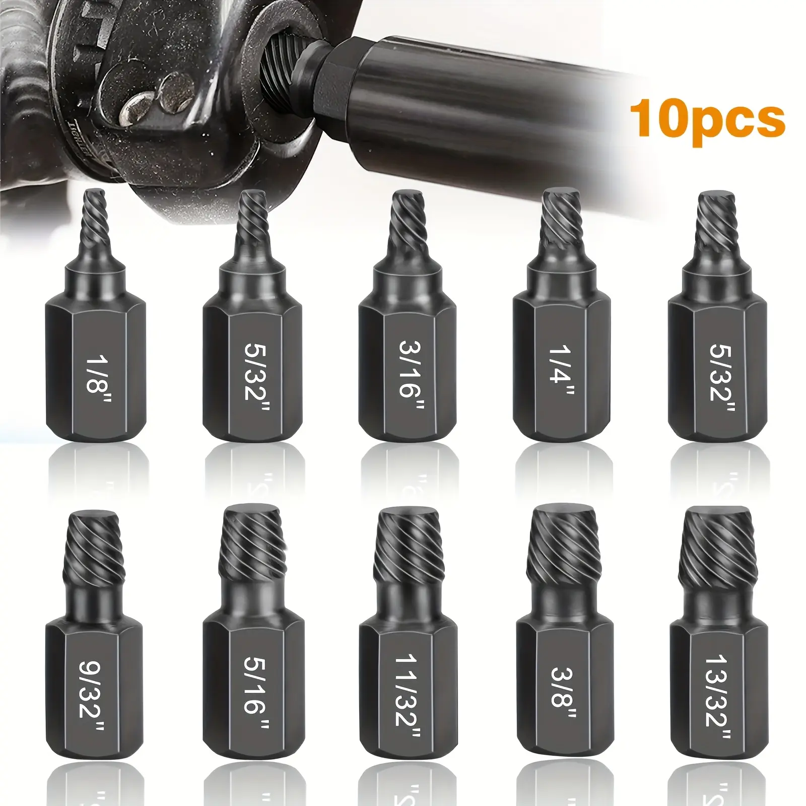 NANWEI 10Pcs Alloy Steel Screw Extractor Set - Easy Out Multi-Spline Drill Bits (1/8-13/32 in, 10 Sizes) for Damaged Bolts, Broken Stud & Pipe Removal