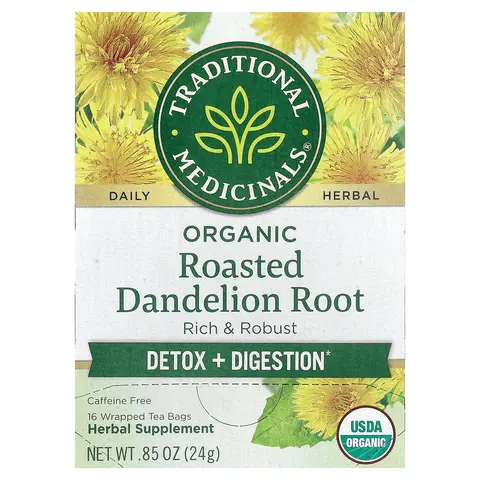 Traditional Medicinals Organic Roasted Dandelion Root, Caffeine Free, 16 Wrapped Tea Bags, 0.85 oz (24 g)