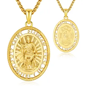 DRINSPER S925 St Florian Necklace for Firefighters Golden 925 Sterling Silver Pendant Necklace for Firemen