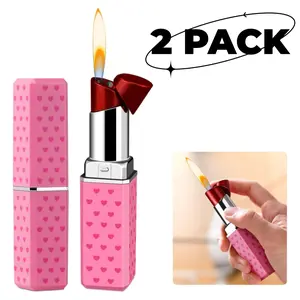 Cute Lipstick Lighter Soft Flame Refillable Butane Lighter, Adjustable Pocket Lighter Delicate Gift for Girls Women Girlfriend on Birthday,Anniversary Red(Without Butane)