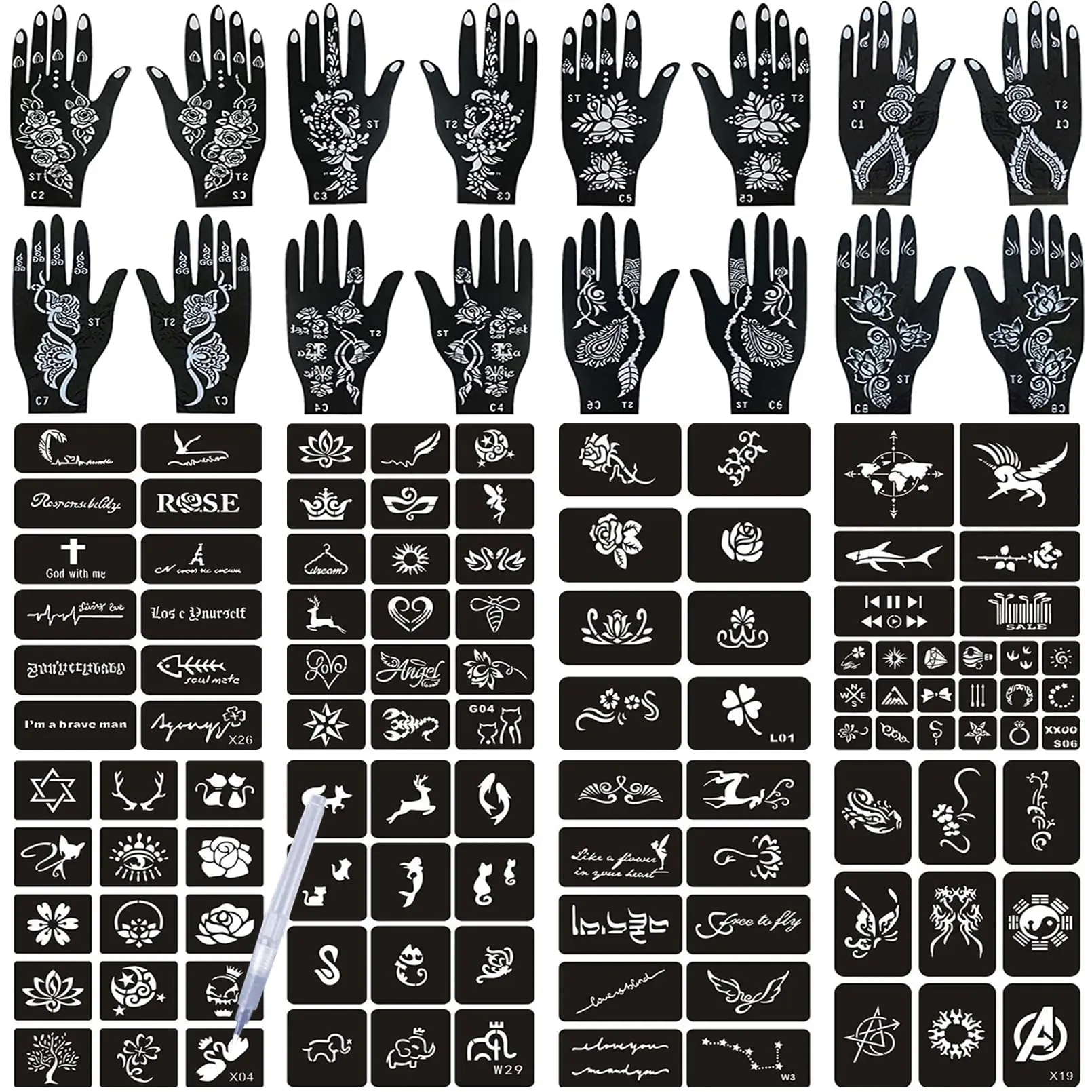 Tattoo Stencils 124 PCS,24 Sheets Black Tattoo Templates,Reusable Tattoo Stencils Kit for Women Teens Girls,DIY Tattoo Stencils,Body Art Stencils Christmas Gift