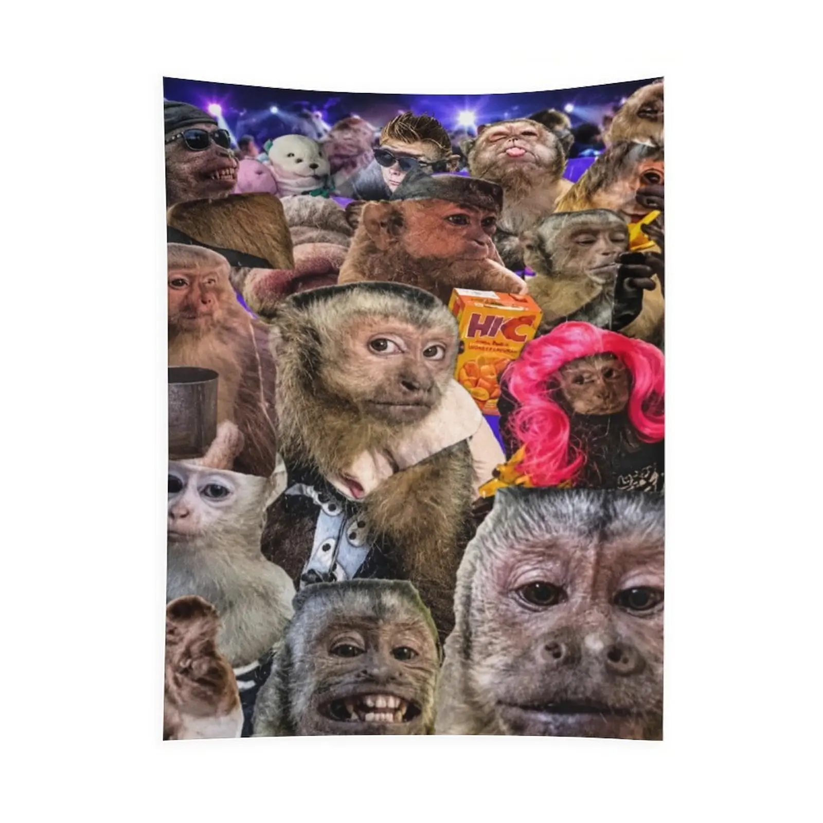 Chaotic Monkey Party Collage Tapestry - Funny Meme Wall Hanging, Decorative Trendy Animal Room Decor, Quirky Dorm Backdrop, Ideal Gift for Students