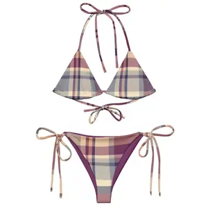 Lavender Plaid Bikini, Triangle Bikini Top, String Bikini Bottom, Lavender Bikini