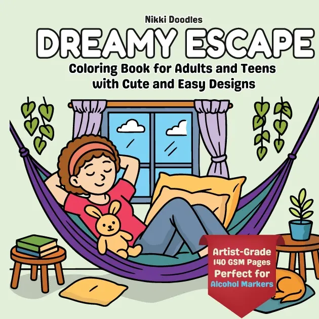Dreamy Escape Unisex Adult Coloring Book - 80 Dreamy Scenes, 8.5x8.5", Premium Quality, 140gsm Smooth Pages, Vibrant Bold Easy Art, Artist-Grade Crisp Print, Marker-Safe, Relaxation Guide, Enhanced Experience