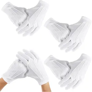 4 Pairs White Polyester Gloves, Formal Costume Gloves Polyester Glove for men women Parade Accessories Uniform Glove (22Cm/8.66 Inch)