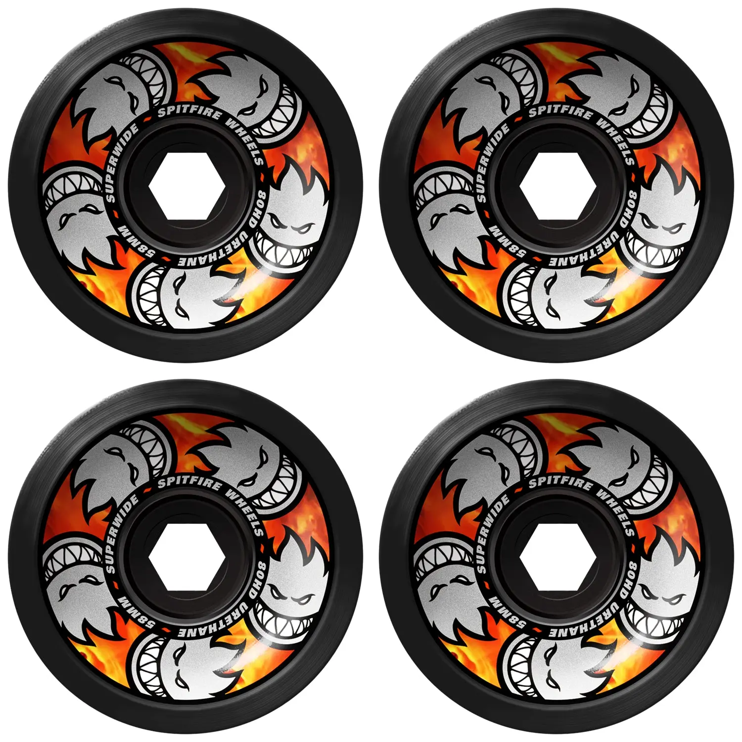 Spitfire Skateboard Wheels 58mm 80HD Multiball Superwide Black