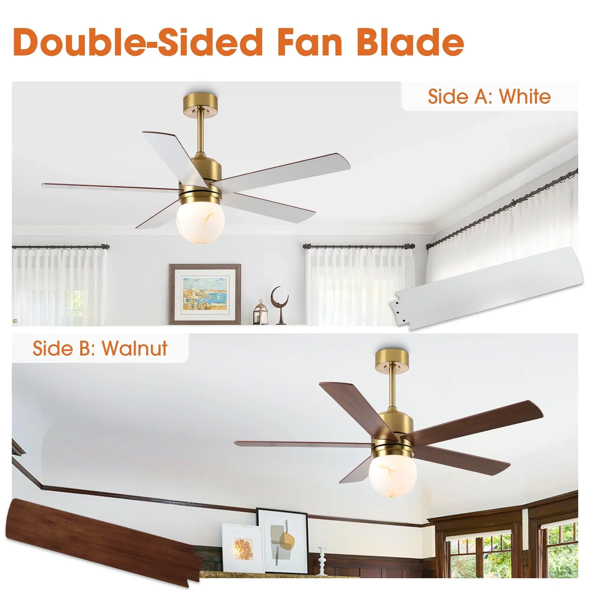Alva 52 Inch LED Ceiling Fan with Double-Sided Blades, Downrod Mount, Reversible Quiet Motor & Remote Control