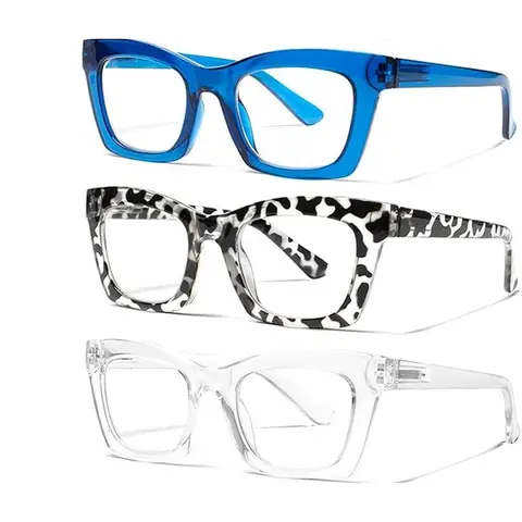 ZOELEAD Women's Blue Light Blocking Reading Eyeglasses 3-Pack - Unisex Oversized Square Oprah-Style Full Rim Plastic Resin Frames, Bendable Spring Hinges, Non-Prescription Mix Color Stylish Accessories for Digital Screens