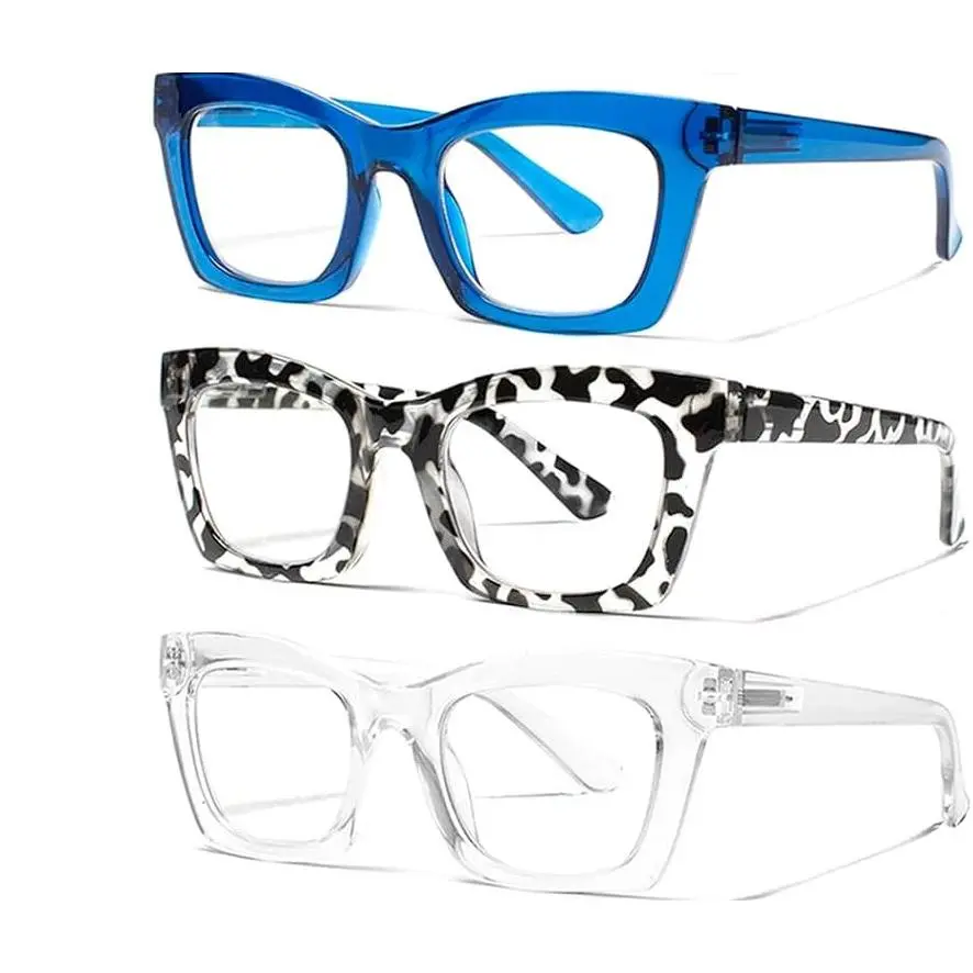 ZOELEAD Women's 3-Pack Full Rim Oprah Style Square Frame Blue Light Blocking Readers - Digital Screens Daily Use Mix Color-1 Blue Lens Non-Prescription Glasses with Bendable Flexible Spring Hinges