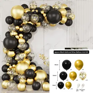 Black Gold Party  Garland Kit, Macaron & Metallic  for Wedding Birthday Graduation Decorations Red Rose Petals and Heart LED Lights Set Arch denim balloons