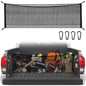 Silverdo Expandable Trunk Storage Net for Pickup Truck Bed with 4 Metal Carabiner Buckles 48.2 x 18 inches Durable Polyester for Ford F150 GMC Chevrolet Silverado