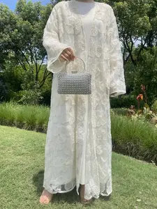 Women's Elegant Floral Beaded Wedding abaya Set, Includes Matching Dress, Perfect for Spring & Fall Fashion, Msl881 Collection