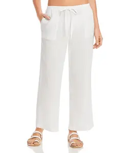 MSRP $58 J. Valdi Womens Pull On Beachwear Basic Pants Lite Weight Cover-Up WHITE Cotton