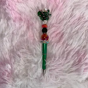 Fancy Cactus Themed Green Beaded Pen - V [PREMADE]