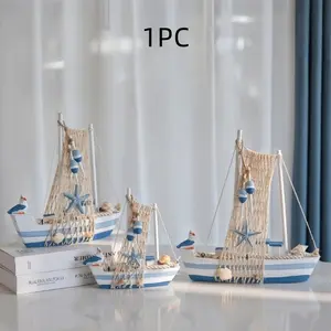 Mediterranean Sailboat Model, Wooden Seagull Ship Ornament, Desk Decor, Ocean Theme Craft, Perfect for Bookshelf Decoration