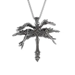 springtok Alloy necklace six-winged angel wings cross pendant necklace men's daily wear gift